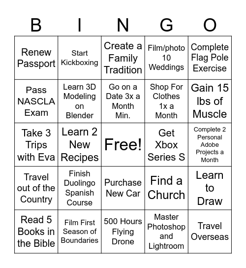 Manifest Bingo Card