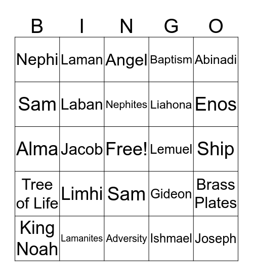 Book of Mormon Bingo Card