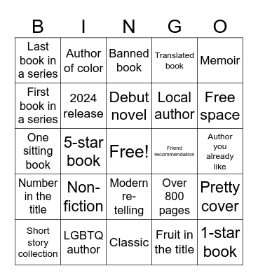 2024 Book Bingo Card