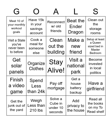 2024 Goals Bingo Card