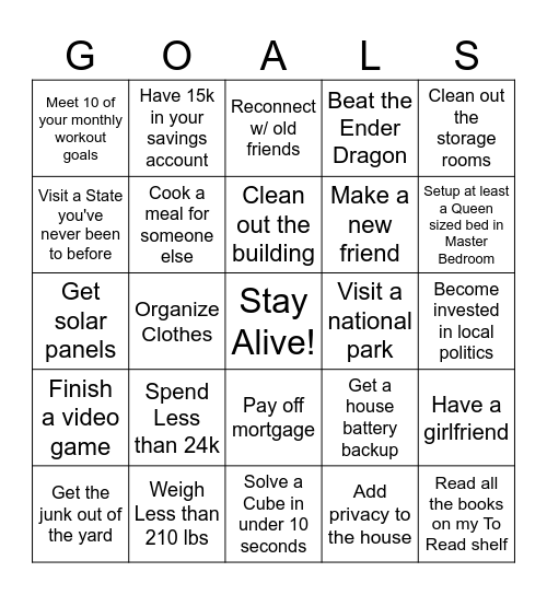 2024 Goals Bingo Card