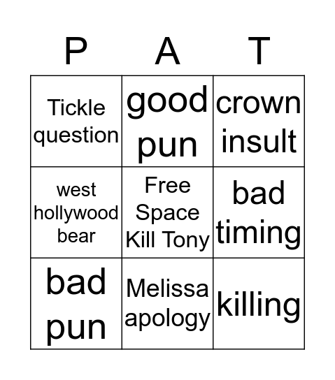 Kill Tony: Pat Regan Bingo Card