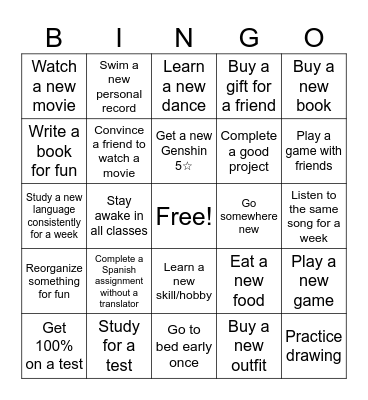 January School Bingo Card