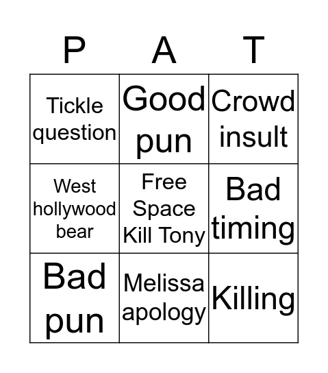 Kill Tony: Pat Regan Bingo Card