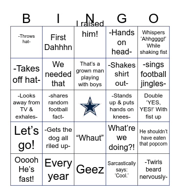 Travis’ Football Quotes & Actions Bingo Card