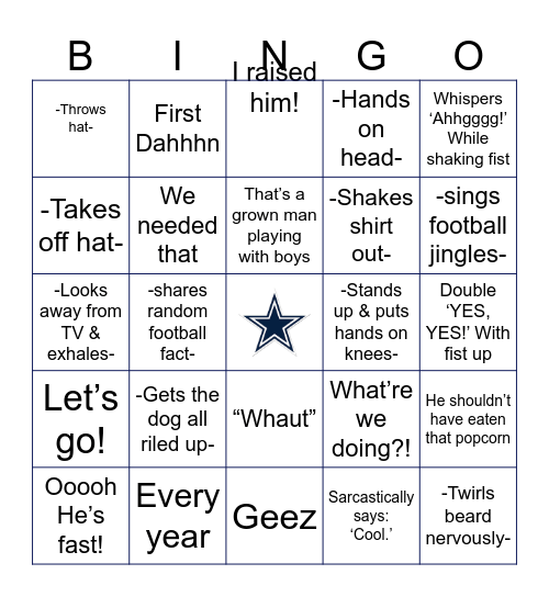 Travis’ Football Quotes & Actions Bingo Card