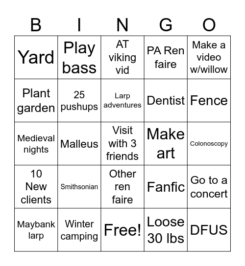 2024 Goals Bingo Card