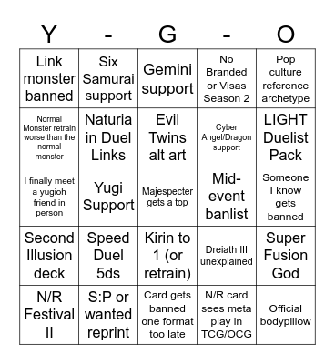 2024 Yugioh Prediction Bingo Card