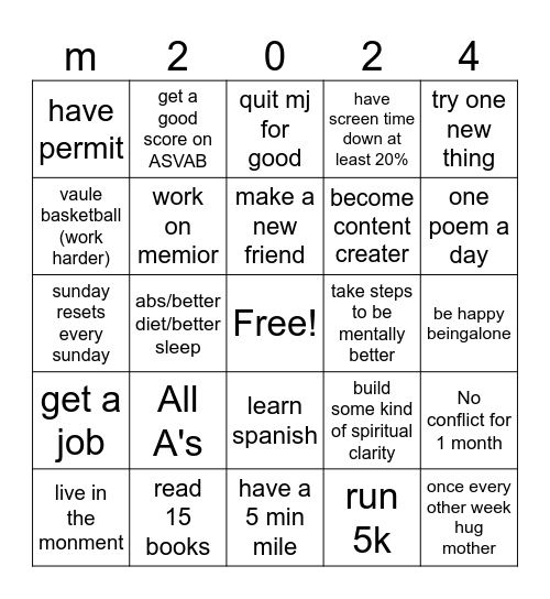 new year better me Bingo Card