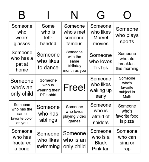 Human Bingo Card