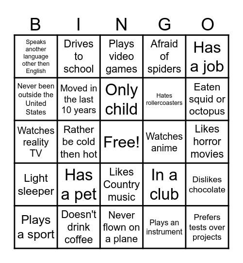 Ice Breaker Bingo Card