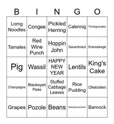 Traditional New Year Foods Bingo Card