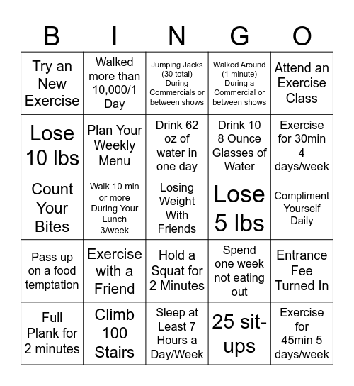 Biggest Loser Bingo Archuleta Bingo Card