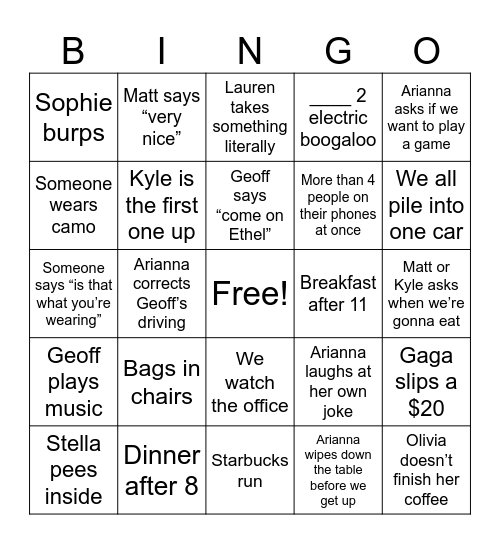 Eckart Bingo Card