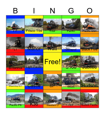 Steam Locomotive Scrapbook Bingo Card