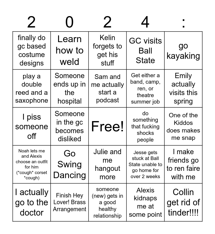 Year 2024 Goals and Predictions Bingo Card