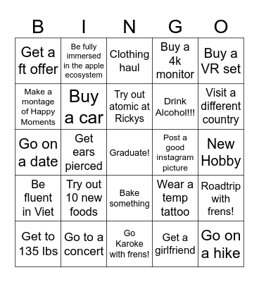 2024 Goals Bingo Card