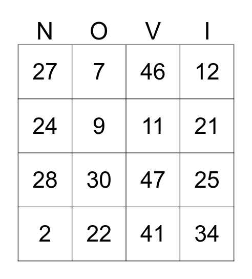 Senior All Night Party 2016 Bingo Card