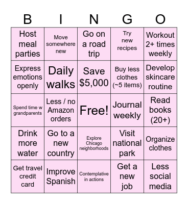 Sara’s 2024 Goals Bingo Card