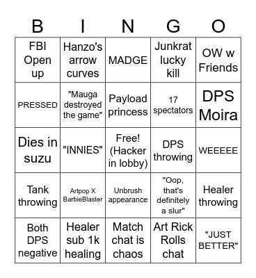 Overwatch2 2024 Bingo Card