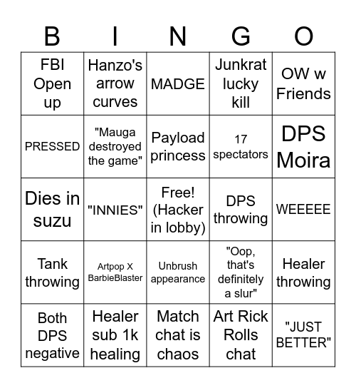 Overwatch2 2024 Bingo Card