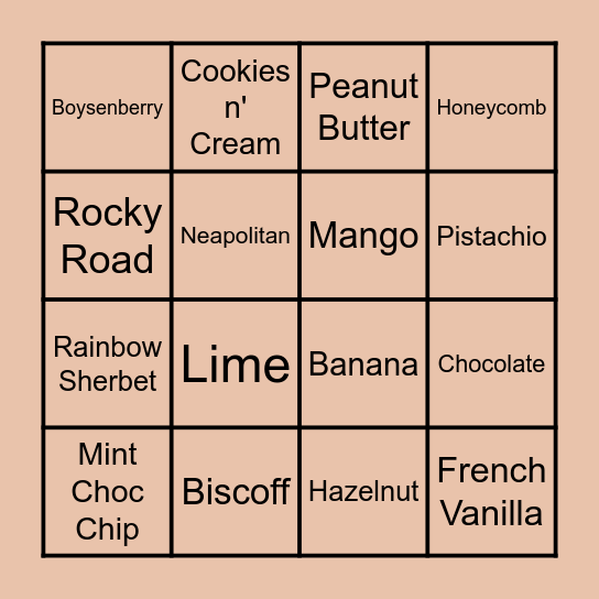 Ice Cream Bingo Card