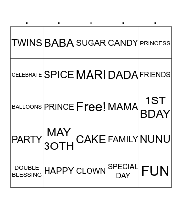 AMAR & INU'S 1ST BDAY BINGO Card