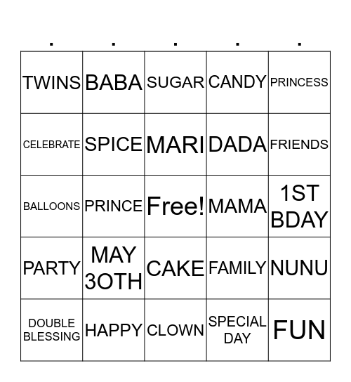 AMAR & INU'S 1ST BDAY BINGO Card