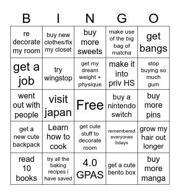 Years Goals!! Bingo Card
