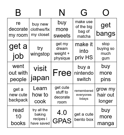 Years Goals!! Bingo Card