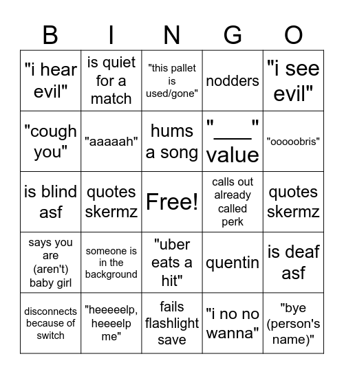 playing with wist Bingo Card