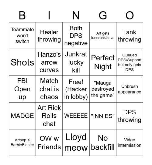 Overwatch2 2024 Bingo Card