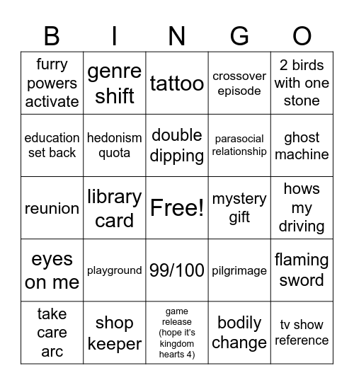 staoue 2024 lore Bingo Card