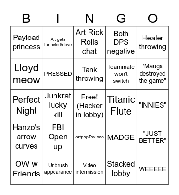 Overwatch2 2024 Bingo Card