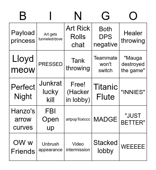 Overwatch2 2024 Bingo Card