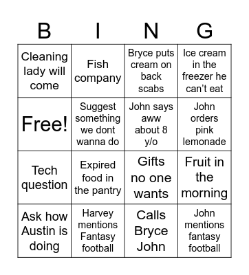 Harvey Bingo Card