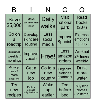 Sara’s 2024 Goals Bingo Card