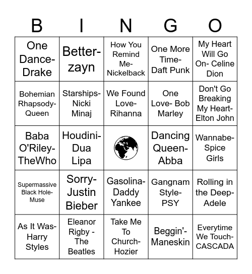 International Artists Bingo Card