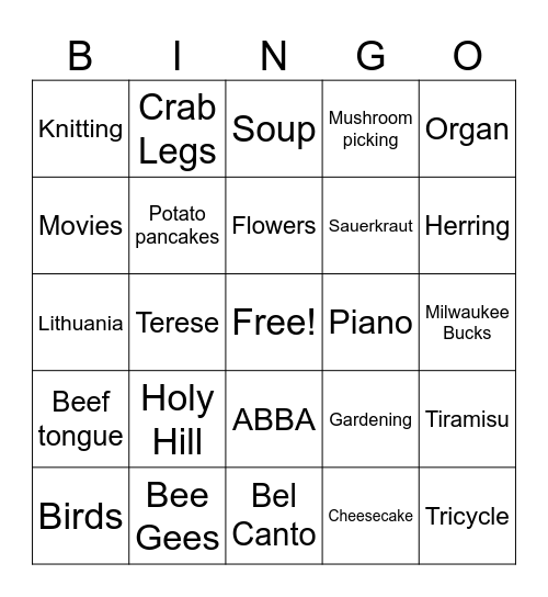 Fausta Bingo Card