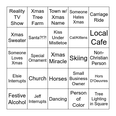 Hallmark Christmas Movie Bingo Card