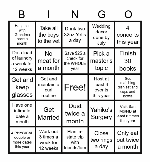 Lita's 2024 Bingo Card Bingo Card