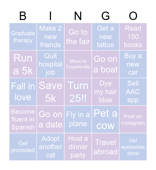 Bailey’s 2024 Bingo Card