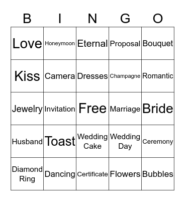 Kelly's Wedding Shower Bingo Card