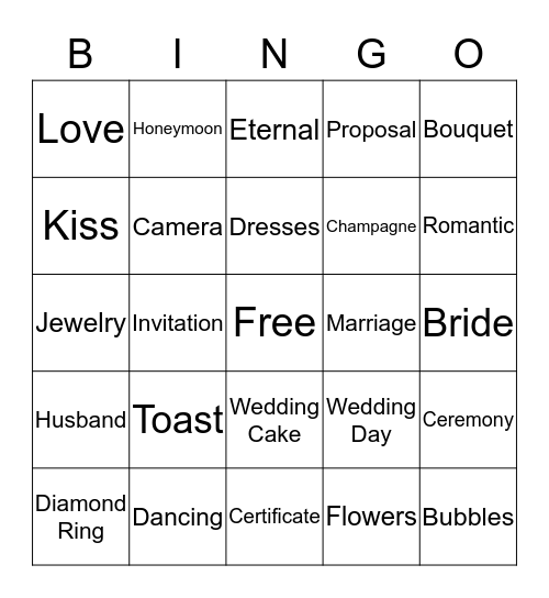 Kelly's Wedding Shower Bingo Card