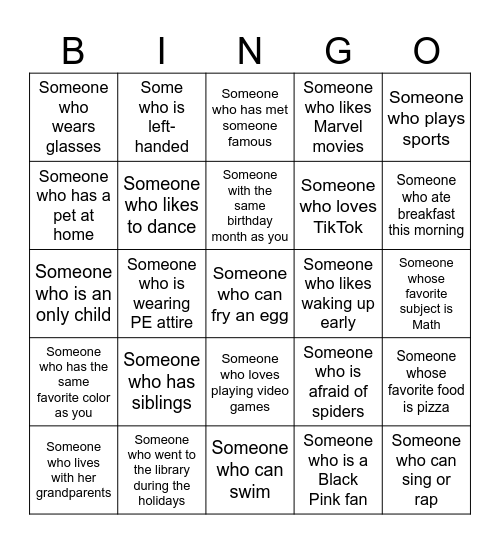 Human Bingo Card