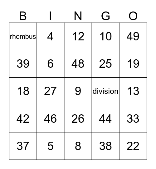 Math Bingo Card