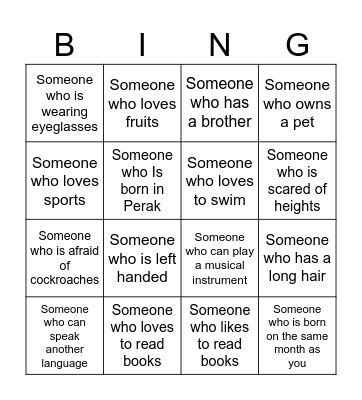 Getting to Know You Bingo Card