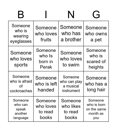 Getting to Know You Bingo Card