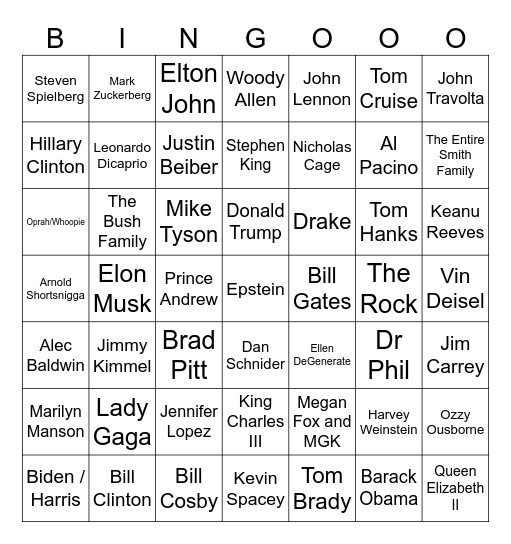 Epstein Bingo Card