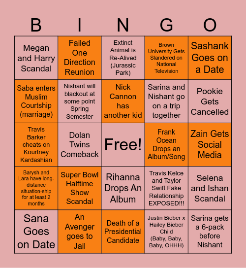 Sarina and Nishant Play BINGO in 2024 Bingo Card